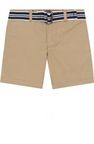 Хлопковые шорты с контрастным ремнем Polo Ralph Lauren. Цвет: бежевый