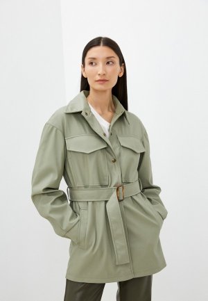Куртка кожаная Vera Lapina. Цвет: зеленый