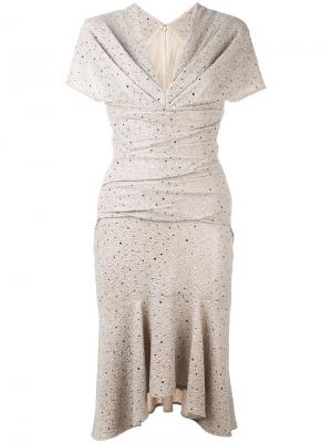 Платье с блестками и асимметричным подолом Talbot Runhof. Цвет: телесный