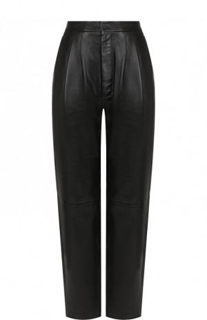 Укороченные кожаные брюки Saint Laurent. Цвет: черный