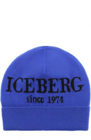 Кашемировая шапка с принтом Iceberg. Цвет: синий