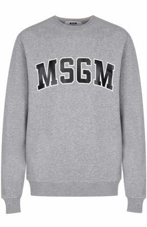 Свитшот из смеси хлопка и вискозы с логотипом бренда MSGM. Цвет: серый