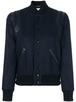 Укороченная куртка-бомбер Saint Laurent. Цвет: синий