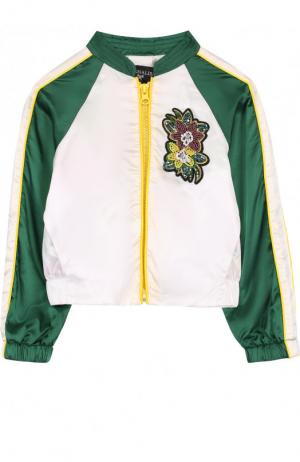 Текстильная куртка с аппликацией и вышивкой бисером Monnalisa. Цвет: разноцветный