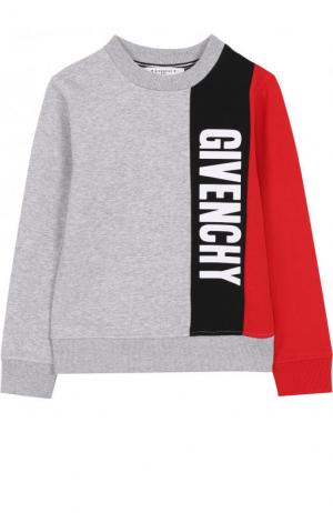 Хлопковый свитшот с контрастной отделкой Givenchy. Цвет: серый