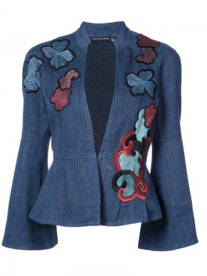 Пиджак с баской и вышивкой Natori. Цвет: синий