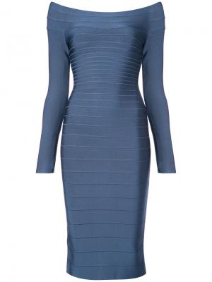 Приталенное платье миди Hervé Léger. Цвет: синий