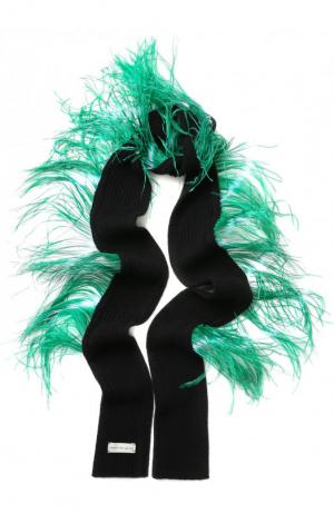 Кашемировый шарф с перьевой отделкой Dries Van Noten. Цвет: зеленый