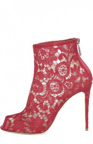 Кружевные ботильоны Bette с открытым мысом Dolce & Gabbana. Цвет: красный