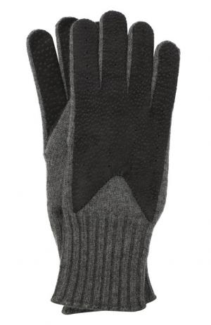 Кашемировые перчатки с отделкой из кожи Loro Piana. Цвет: синий