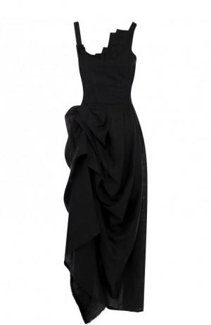 Льняное платье-макси асимметричного кроя Isabel Benenato. Цвет: черный