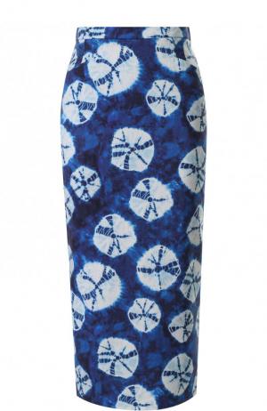 Хлопковая юбка-карандаш с принтом Stella Jean. Цвет: синий