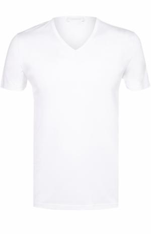 Хлопковая футболка с V-образным вырезом Ermenegildo Zegna. Цвет: белый