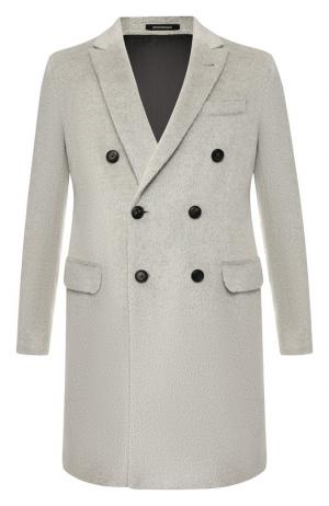 Двубортное пальто из смеси шерсти и вискозы Emporio Armani. Цвет: светло-серый