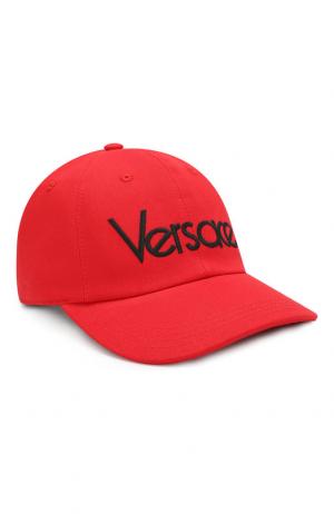 Хлопковая бейсболка с логотипом бренда Versace. Цвет: красный