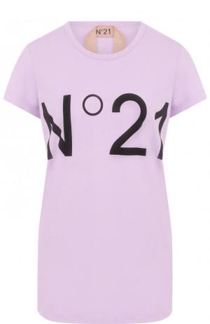 Хлопковая футболка с логотипом бренда No. 21. Цвет: сиреневый