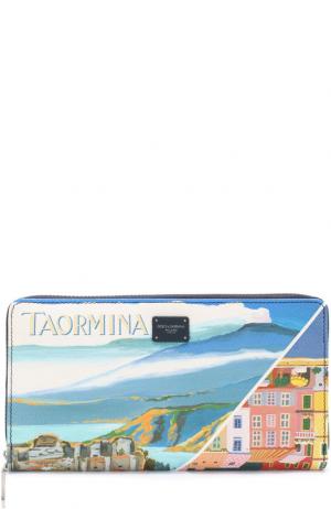 Кожаное портмоне на молнии с принтом Dolce & Gabbana. Цвет: разноцветный