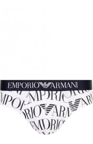 Хлопковые брифы с широкой резинкой Emporio Armani. Цвет: белый