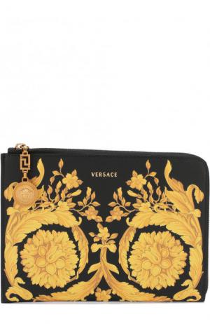 Кожаный футляр для документов на молнии с принтом Versace. Цвет: желтый