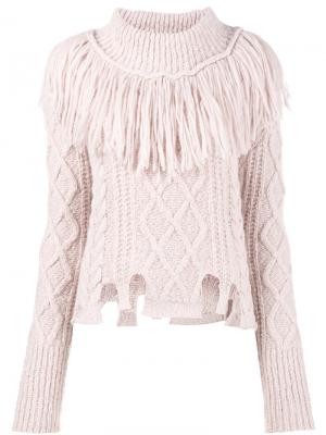 Трикотажный свитер с высокой горловиной бахромой Philosophy Di Lorenzo Serafini. Цвет: розовый и фиолетовый