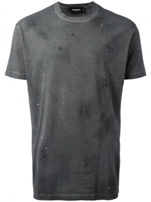 Рваная футболка с миниатюрными заклепками Dsquared2. Цвет: серый