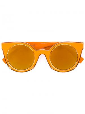 Солнцезащитные очки в круглой оправе Fendi Eyewear. Цвет: жёлтый и оранжевый