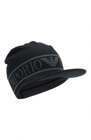 Шерстяная шапка с козырьком Emporio Armani. Цвет: темно-синий