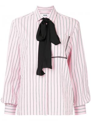 Рубашка в полоску с бантом MSGM. Цвет: розовый и фиолетовый