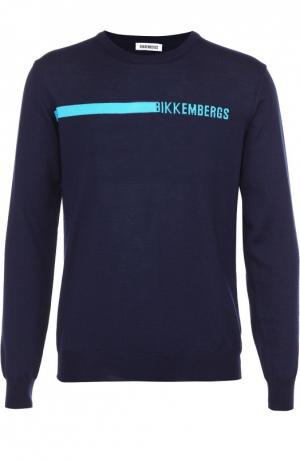Шерстяной джемпер с контрастной надписью Dirk Bikkembergs. Цвет: темно-синий