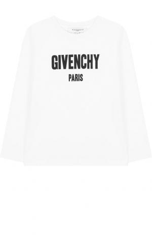 Хлопковый лонгслив с логотипом бренда Givenchy. Цвет: белый