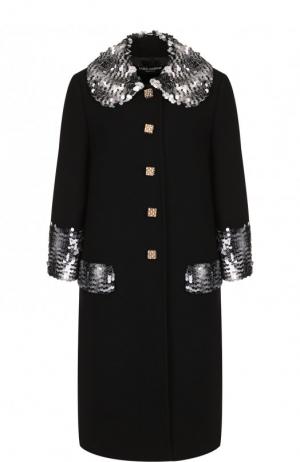 Шерстяное пальто с декоративной отделкой Dolce & Gabbana. Цвет: черный