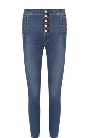 Укороченные джинсы-скинни с потертостями J Brand. Цвет: синий