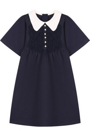 Платье с кружевной отделкой и контрастным воротником Chloé. Цвет: синий