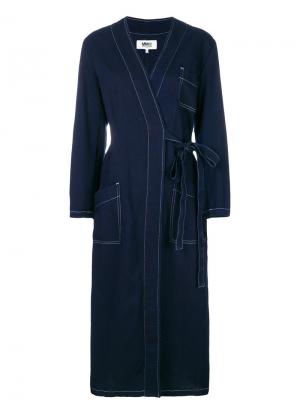 Пальто с поясом Mm6 Maison Margiela. Цвет: синий
