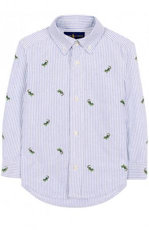 Хлопковая рубашка с воротником button down и вышивкой Polo Ralph Lauren. Цвет: голубой