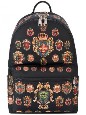Рюкзак с принтом гербов Vulcano Dolce & Gabbana. Цвет: чёрный