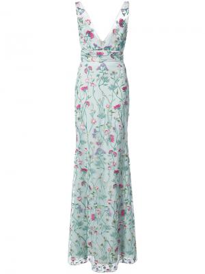 Длинное платье с цветочным принтом Marchesa Notte. Цвет: синий