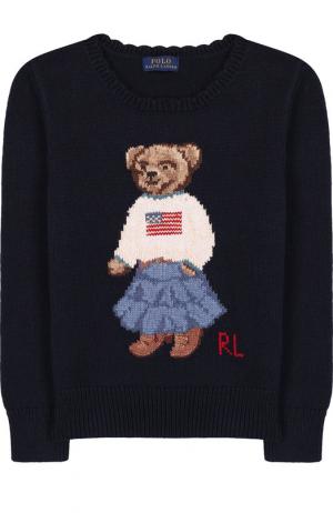 Хлопковый пуловер с вышивкой Polo Ralph Lauren. Цвет: синий