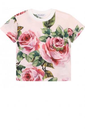 Хлопковая футболка с принтом Dolce & Gabbana. Цвет: розовый