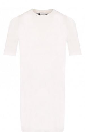 Удлиненная хлопковая футболка с круглым вырезом Y-3. Цвет: белый