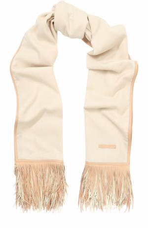 Кашемировый шарф с кожаной отделкой Elie Saab. Цвет: белый