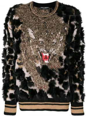 Фактурный свитер с тигром Dolce & Gabbana. Цвет: чёрный