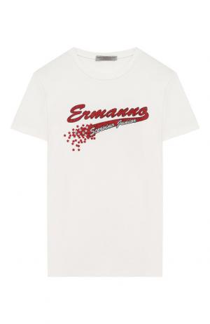 Хлопковая футболка с принтом Ermanno Scervino. Цвет: белый