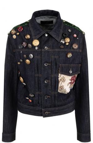 Джинсовая куртка прямого кроя с декоративной отделкой Dolce & Gabbana. Цвет: темно-синий