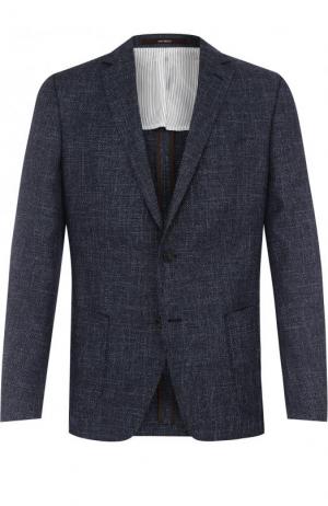 Однобортный пиджак из смеси шерсти и хлопка со льном Windsor. Цвет: темно-синий