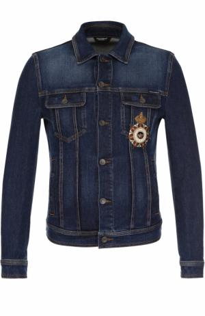 Джинсовая куртка с потертостями Dolce & Gabbana. Цвет: синий