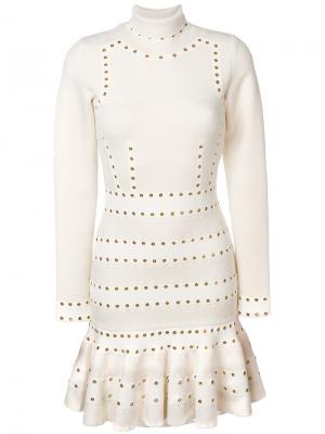 Короткое платье с высоким воротником и люверсами Alexander McQueen. Цвет: белый