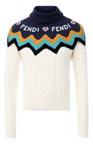 Кашемировый пуловер с высоким воротником Fendi. Цвет: белый