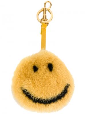 Меховой брелок для ключей Smiley Anya Hindmarch. Цвет: жёлтый и оранжевый