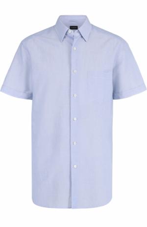 Рубашка с короткими рукавами из смеси хлопка и льна Ermenegildo Zegna. Цвет: светло-голубой